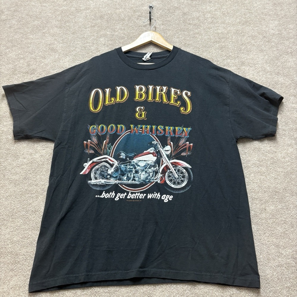 Delta Pro Weight Tshirt Mens XL Black Old Bikes and Good Whiskey T Shirt Bikers